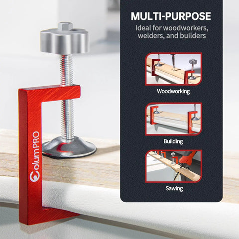 Two Pack Of Two Inch C Clamps Designed For Woodworking Welding And Construction With An Eight Millimeter Nut Drive clamping a wood piece.
