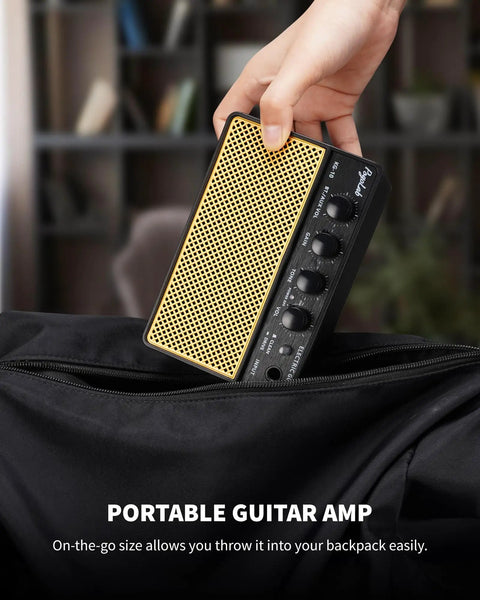 Mini 10W Rechargeable Guitar Amp With Bluetooth For Electric Guitars Two Tone Channels placed in backpack