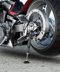 Motorcycle Wheel And Chain Cleaning Stand With Adjustable Height, One Hand Operation under rear wheel of motorcycle