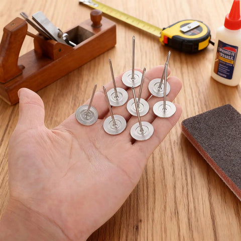 Hella Durable 15 Piece Long Upholstery Nail Set Packed With Heavy Duty Iron Flat Head Push Pins And A Slick Silver Finish on hand.