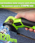 Professional Grade 3.6V Cordless Electric Scissors And Cardboard Cutter With High Speed Motor and Safety Lock cutting carpet at 320RPM.
