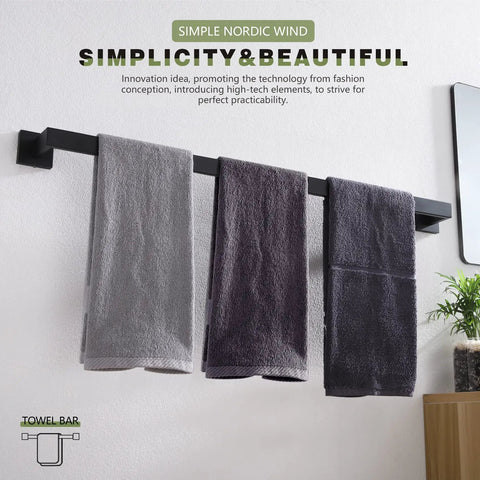 36 Inch Single Towel Bar Wall Mounted Matte Black Finish Made From SUS 304 Stainless Steel Durable Bathroom And Kitchen Towel Rack With Quick Install Brackets And Rustproof Corrosion Resistant Design holding towels