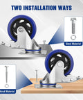 WORKPRO 4-inch swivel caster wheels, blue polyurethane wheels on steel frame, set of 4 with brakes