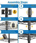 4 Tier Storage Racks Shelving System With Adjustable Wire Shelves, Heavy Steel Construction Built For Garage, Kitchen, Bathroom Or Office, Maximizes Space, Black Finish, Durable Steel Frame, Easy Assembly, Dimensions 20 W X 12 D X 32 H assembly steps for black wire shelf clips