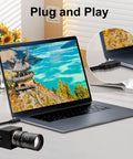 5-50mm Varifocal Lens Webcam With Full HD 1080P, 120fps High Speed USB Camera connected to laptop, showcased in sleek aluminum case.