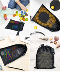 10 Pack Mesh Drawstring Bags With Clips Grab And Go Portable Nylon Storage Pouches for toys and sports gear, 7.9 by 11.8 inches.