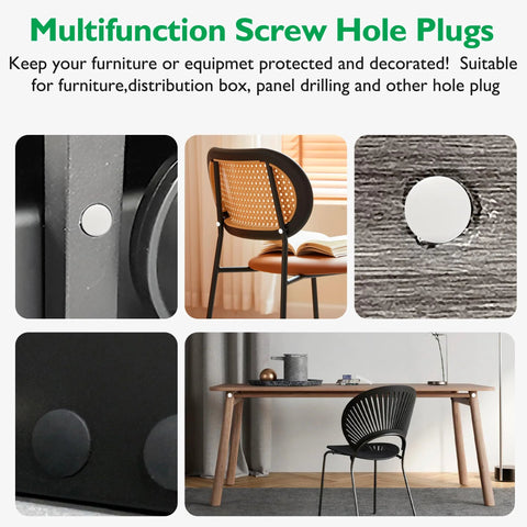 1-1/2 Inch Plastic Hole Plugs Flush Snap-In Round Hole Covers for Cabinets, Furniture, Chair Back, Desk with Accessories, White