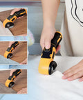 Jomeda Cordless Electric Scissors With Rechargeable Led Light And Safety Lock 4V Rotary Cutter For Fabric Cardboard Leather Carpet Pvc Boxes High Speed 400Rpm Cutting Tools Yellow in use on various materials.