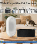 Must Have 50 Pack Cat Water Fountain Filter Replacement Set on table with cat and dog fountains in background