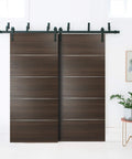 Double Bypass Barn Sliding Doors Set In Chocolate Ash Brown Finish 72 By 96 Inches Includes Six Point Six Foot Rails Heavy Top Mount
