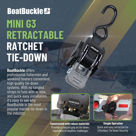 Heavy Duty Retractable Ratchet Straps for Boats 72 Inch 1400 Lbs Break Strength, shown in product advertisement with details.