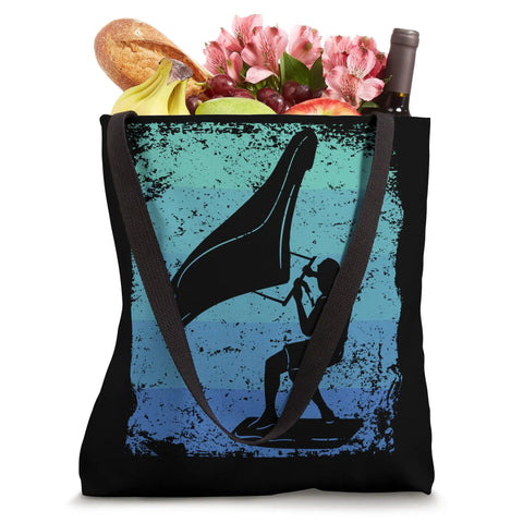 Retro Wing Foil Tote Bag For Wingsurfing And Wingboarding Fans With Colorful Vintage Wingfoil Design, groceries inside