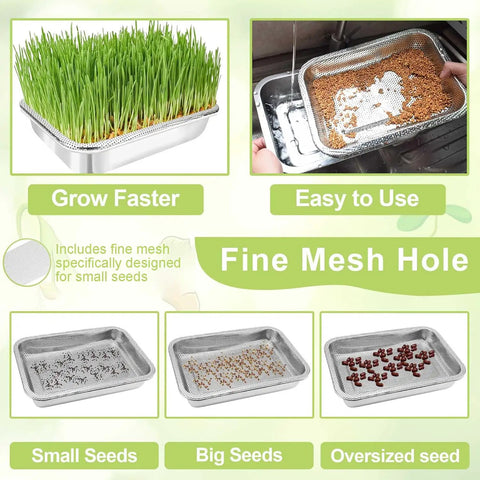 Stainless Steel Sprouts Growing Kit 2 Tier 10 Inch Trays with Encrypted Mesh Filters for beans, alfalfa, broccoli, wheatgrass.