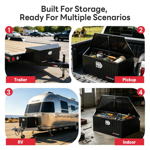 Kickass Security 39 Inch Trailer Tongue Toolbox Lockable Aluminum Tool Chest Features Diamond Plate Construction And Rock Solid Build To Keep Your Gear Secure On Rough Trails