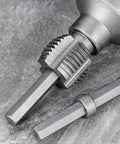 Close-up of 2pc Threader Set For PVC Pipes 1/2 And 3/4 Inch Opener With Electric Drill, highlighting alloy threading tool design.