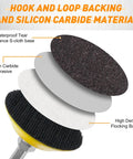 Top Shelf 331 Piece 2 Inch Wet Dry Sanding Disc Kit With 60 To 10000 Grit Assortment showing hook and loop backing and layers of silicon carbide materials.