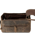 Premium Travel Wash Bag For Men And Women Rock Solid Buffalo Leather Shaving Kit Pouch with external zip pocket.
