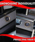 Factory Look Snug Fit Push Start Button Cover For Hummer Electric Pickup 2024 2025 shows ignition switch with realistic wood trim.