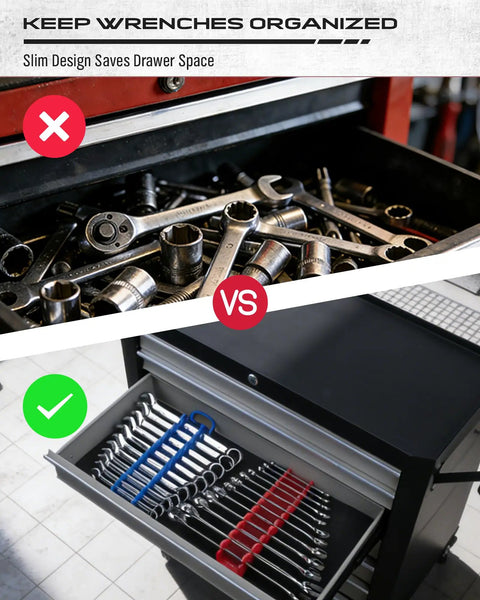Heavy Duty 2 Pack Magnetic Wrench Organizer Boots SAE Metric Tools Into Place On Shop Carts Drawers Or Pegboard Walls Keeps Your Rig Running Smooth All Day Long