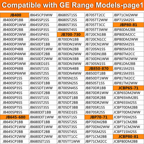 Upgraded 9 Inch Dual Radiant Surface Element Replacement compatibility list for GE range models on page 1.