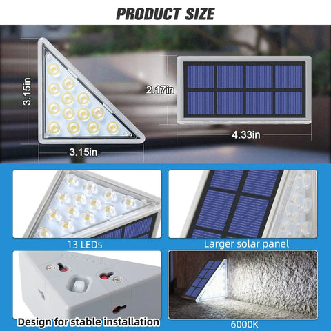 Six Pack Solar Step Lights Outdoor IP67 Waterproof Auto On Off Cool White Led Stair Lights product size and features