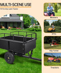 Heavy Duty ATV UTV Dump Trailer Built Tough With 750 Pound Capacity Steel Utility Cart in yard setting