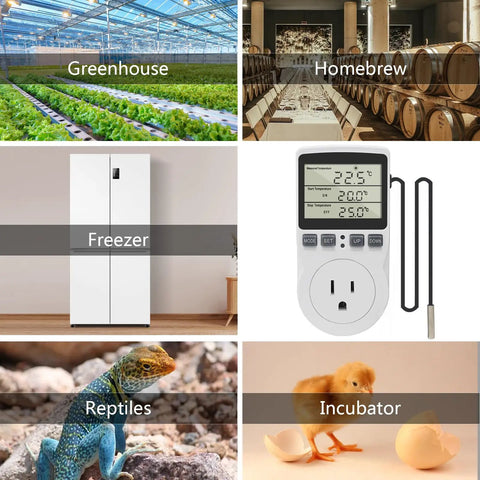 Smart Digital Thermostat Outlet Plug For Heating And Cooling 120V 15A Temperature Controller in various usage scenarios