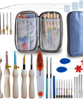 All In One Starter Punch Needle Embroidery Kit For Adults Beginners With Adjustable Tools And Wooden Handle Pen Set Includes Extra Needles And Poke Tools For Easy Crafting showing complete tool set and case