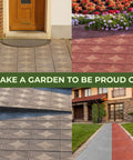Plastic Molds Concrete Set For Patio Paving 4 Pcs Big Pathmaker Reusable Cobblestone Walkway Forms in various garden settings.