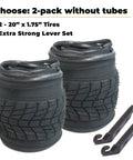 Two black tires from 20 Inch Bike Tire Replacement Kit With Tools For Kids And BMX Bikes Fits 20x1.75 Tubes Tires Rims Front Or Rear Wheels