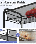 Rust-resistant finish on a Three Tier Metal Rolling Cart With Mesh Wire Shelving And Wheels, showing durable steel frame and mesh design.