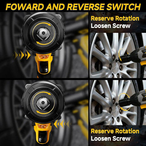 Half Inch Cordless Impact Wrench Set with forward and reverse switch loosening car wheel nuts