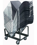 National Public Seating 8500 Series Commercial Chair Dolly Cart For Storing Up To Forty Stackable Dining Chairs In Heavy Duty Black Steel With Angle Design, stacked chairs on dolly.