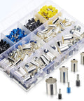 Rock Solid Ferrule Crimping Tool Kit With 440 Pieces Copper Terminal Connectors For AWG Wire Gauge Electrical Cables Insulation Retardant Home Repairs And Industrial Installations, assorted ferrules in storage box