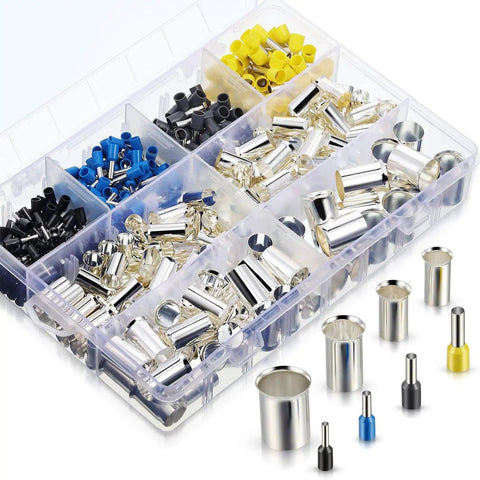 Rock Solid Ferrule Crimping Tool Kit With 440 Pieces Copper Terminal Connectors For AWG Wire Gauge Electrical Cables Insulation Retardant Home Repairs And Industrial Installations, assorted ferrules in storage box