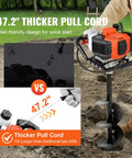 Gas Powered Post Hole Digger With 43cc Engine And 8 Inch Auger Bit, showing 47.2 inch thicker pull cord for quick start