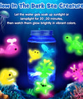 Glow In The Dark Water Fairy Toy Kit For Kids With Aqua Gel And 16 Molds, glowing sea creatures around a jar, DIY Squishies Maker Set.