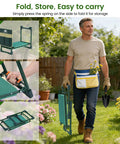 2 In 1 Garden Kneeler And Seat With Tool Side And Tote Bags Heavy Duty Foldable Gardening Stool in use and folded
