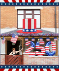 Patriotic Fourth Of July Giant Hat Golf Cart Decoration Set With Red White Blue Star Tinsel and Rope displayed on a porch with flags