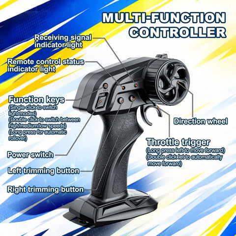 Multi-function controller for 2-Pack RC Boats For Pool And Lake Fun With 2 Controllers, 2.4GHz Remote, detailed features shown