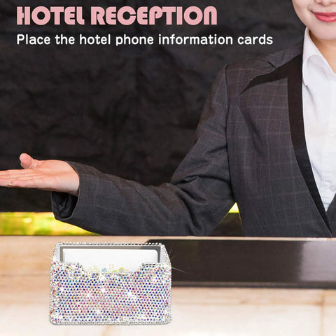 Crystal Rhinestone Card Holder Desk Stand For Office Boss Glam Bling Display With White Crystal Accessories at hotel reception