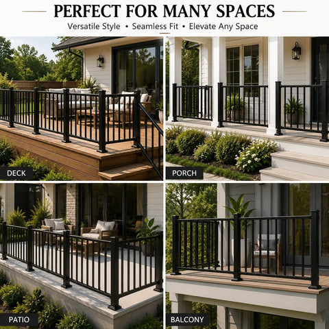 Hella Tough Deck Railing Kit With Reinforced Posts For Patios And Stairs meets building codes, shown on deck, porch, patio, and balcony.