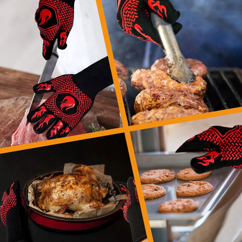 Heat Resistant Grill Gloves With Non Slip Silicone Grip For Oven And Barbecue, 1472 Fahrenheit Safe Cooking Mitts, Used in Kitchen