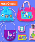 Starter Sewing Bag Kit For Kids Fun DIY Mini Bag Projects Animal Theme Crafts Learn To Sew And Felt Embroidery Easy Step By Step Instructions Great Arts And Crafts Gift For Boys And Girls featuring colorful felt bags with animal designs