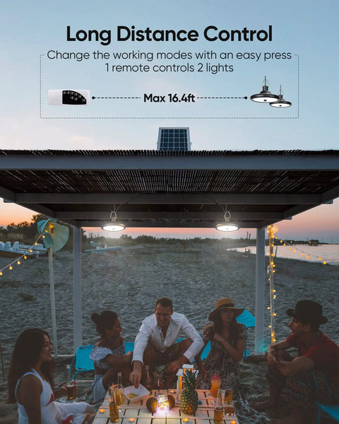 Dual Head Solar Pendant Lights With Motion Sensor, 4 Modes, Waterproof For Indoor Outdoor Use, over beach picnic table
