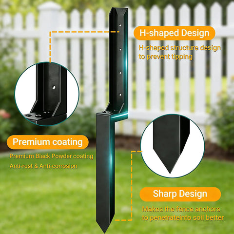 Two Pack Heavy Duty Fence Post Repair Kit Quick Fix For Broken Or Leaning Wooden Fences No Fuss Install Black Anti Rust Post Anchors
