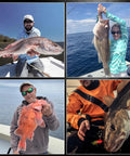 Anglers showcasing catches, demonstrating the use of 25 Piece Treble Hooks Set High Carbon Steel Ultra Sharp For Saltwater And Freshwater Fishing Lures Replacement Pro Grade Bass Trout Angling Hooks With Three Curved Points For Higher Hook Up Rates.