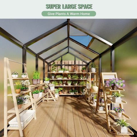 6x8 Ft Greenhouse Kit With Aluminum Frame, Polycarbonate Panels, Walk In Design, Adjustable Roof Vent, Sliding Door, Secure Lock, Sturdy Outdoor Garden Patio Backyard Shelter