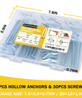 Heavy Duty Toggle Bolts For Drywall Hollow Wall Anchors Kit With Driver Bit, 30 Sets in transparent package, 3 sizes visible