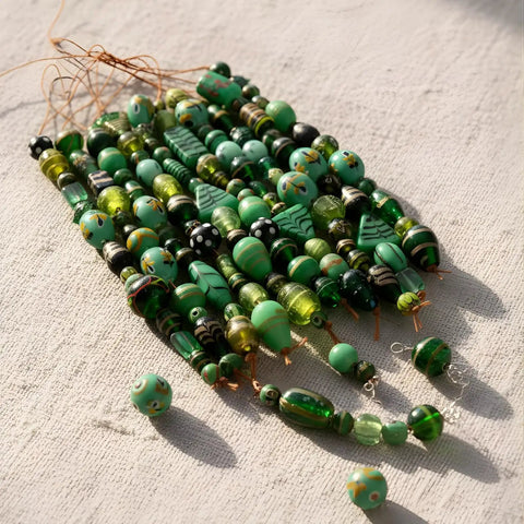 Artisan Lampwork Glass Beads In Vibrant Green Shades With Assorted Fancy Spacer Shapes To Kick Up Your DIY Jewelry Game And Keep Your Craft Stash Looking Fresh And Totally Legit